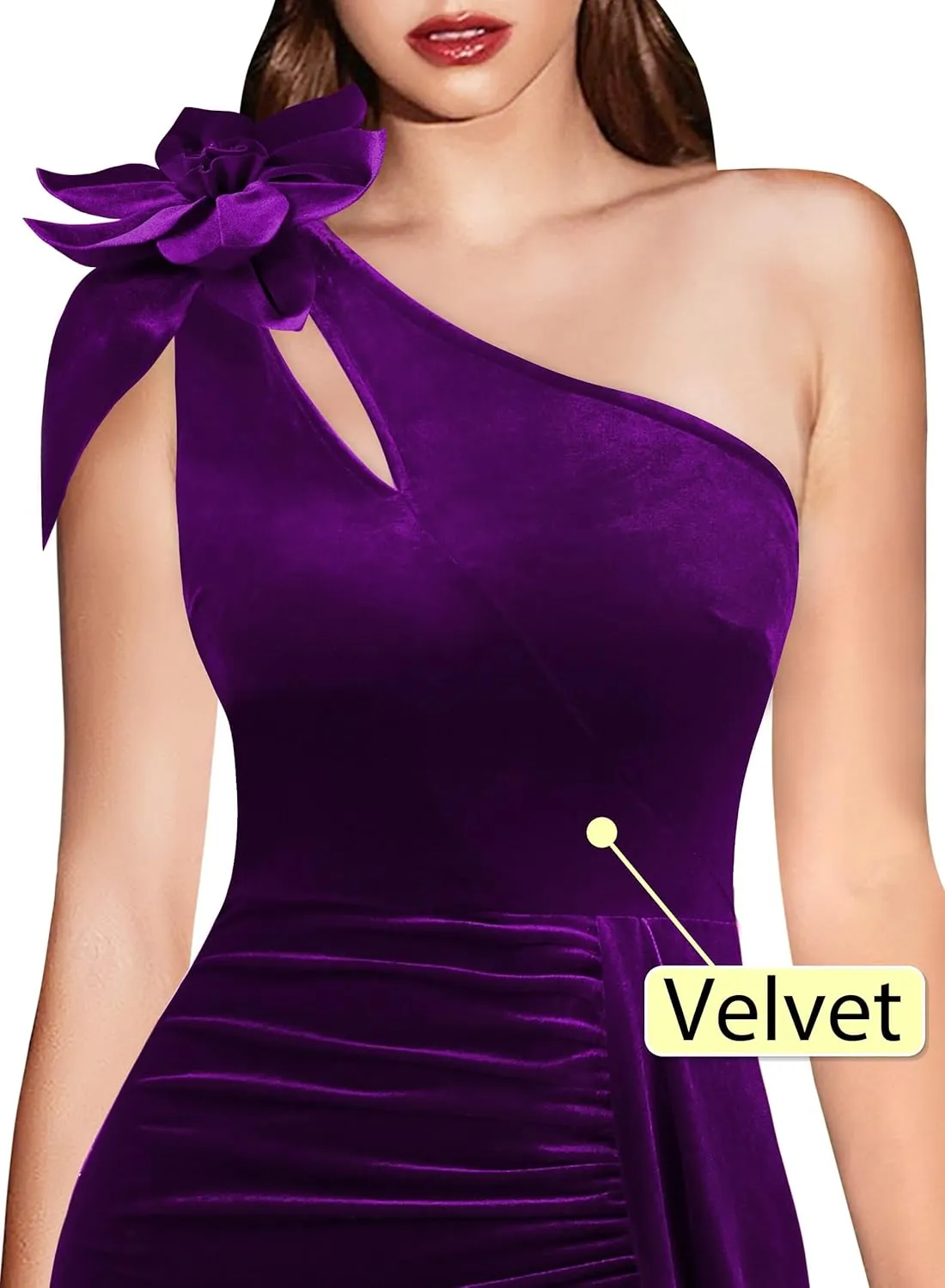 VFSHOW Womens 3D Flower One Shoulder Ruched Prom Formal Wedding Guest Maxi Dress 2023 Sexy Cocktail Split Cutout Evening Gown