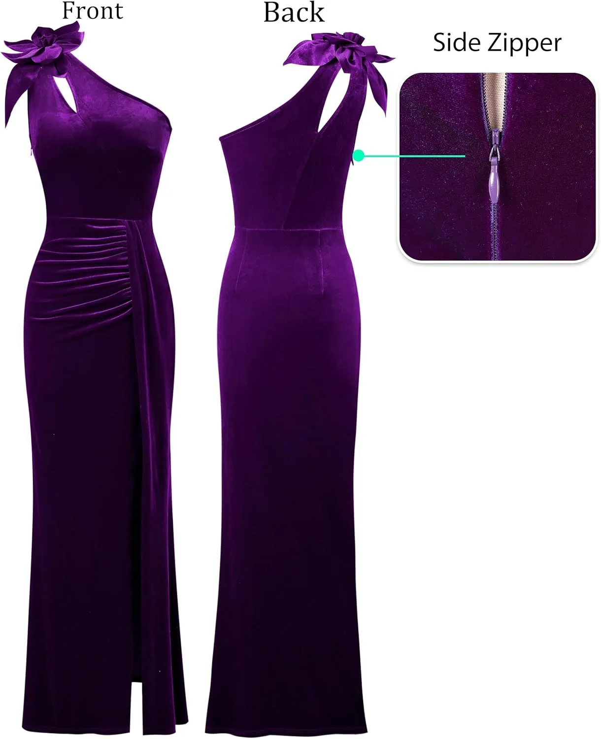 VFSHOW Womens 3D Flower One Shoulder Ruched Prom Formal Wedding Guest Maxi Dress 2023 Sexy Cocktail Split Cutout Evening Gown