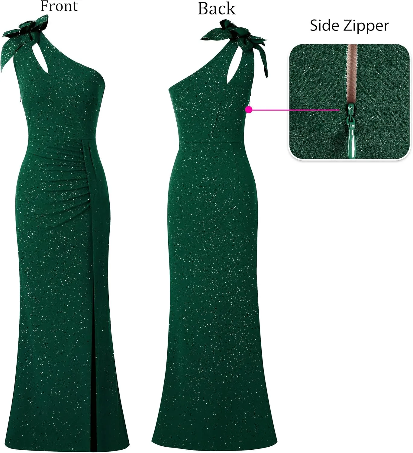 VFSHOW Womens 3D Flower One Shoulder Ruched Prom Formal Wedding Guest Maxi Dress 2023 Sexy Cocktail Split Cutout Evening Gown