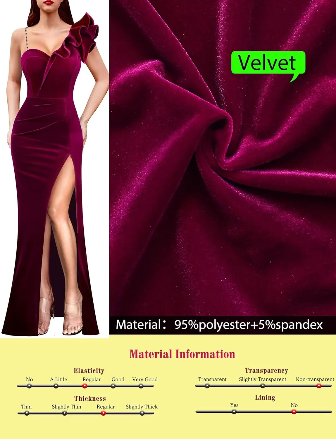 VFSHOW Womens Ruffle One Shoulder Strap Ruched Formal Prom Wedding Maxi Dress V Neck Elegant Split Cocktail Evening Long Gown