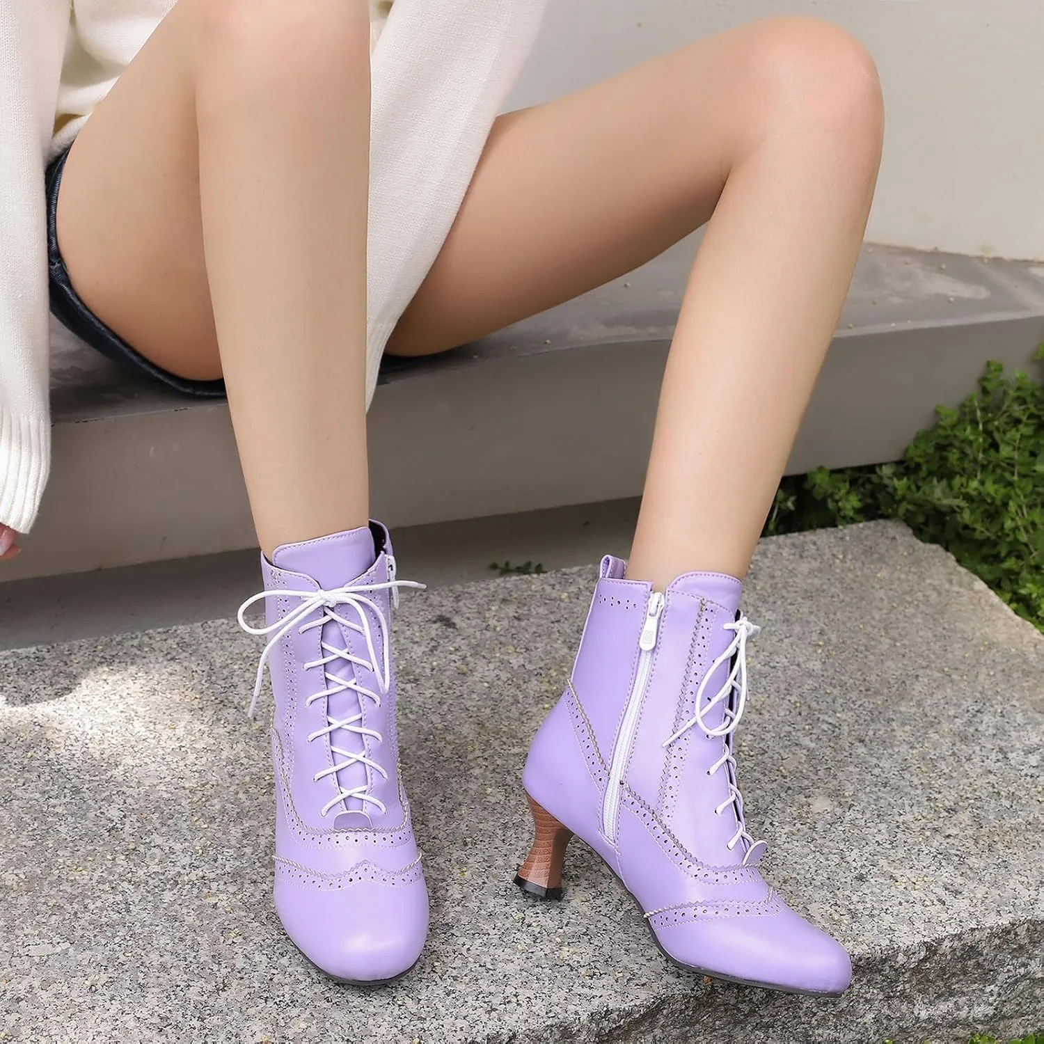 Victorian Boots for Women Vintage Lace Up Ankle-High Booties Costume Goth Booties Halloween Witch Stuff Cuban Heel Granny Boots