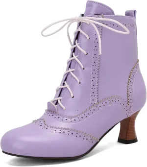 Victorian Boots for Women Vintage Lace Up Ankle-High Booties Costume Goth Booties Halloween Witch Stuff Cuban Heel Granny Boots