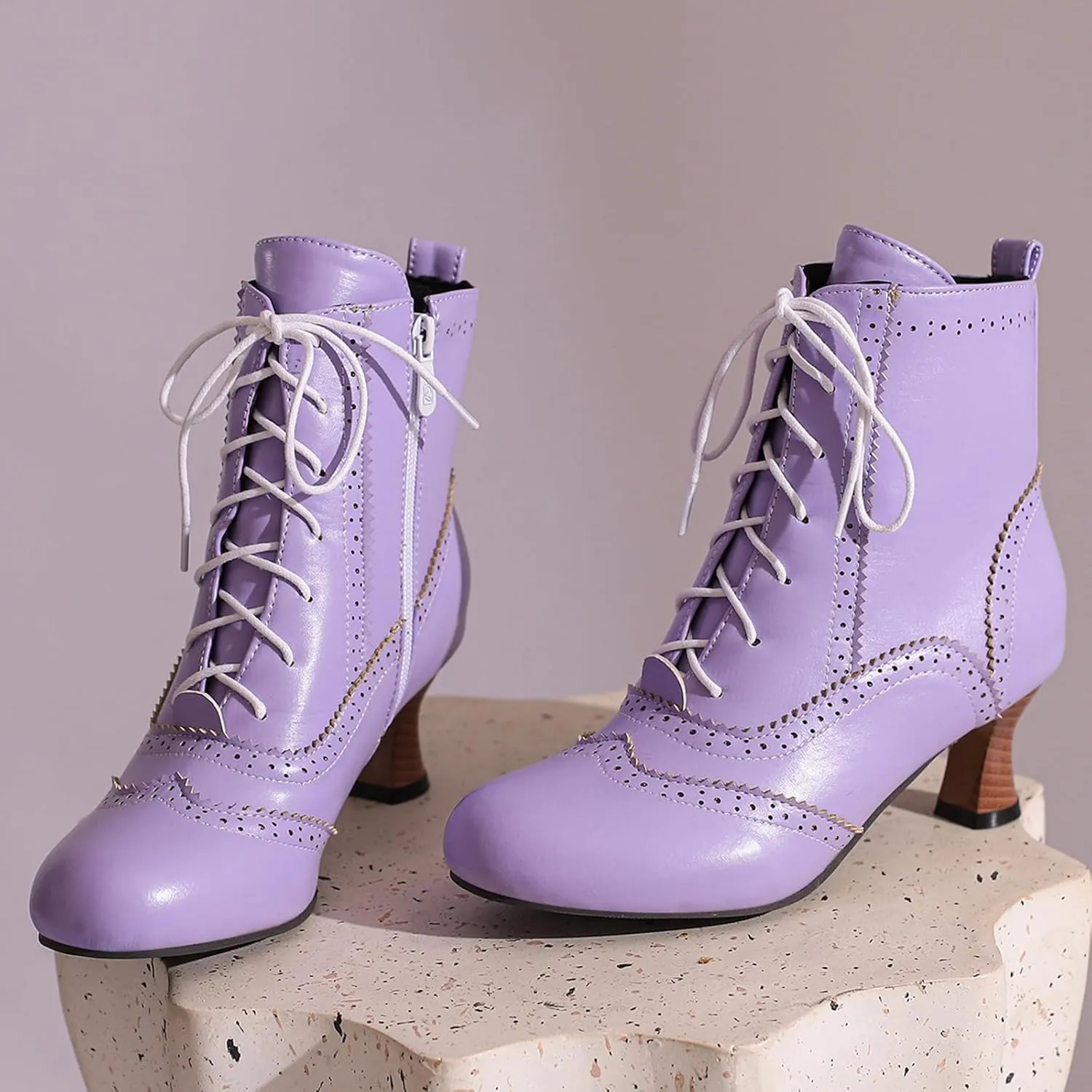 Victorian Boots for Women Vintage Lace Up Ankle-High Booties Costume Goth Booties Halloween Witch Stuff Cuban Heel Granny Boots