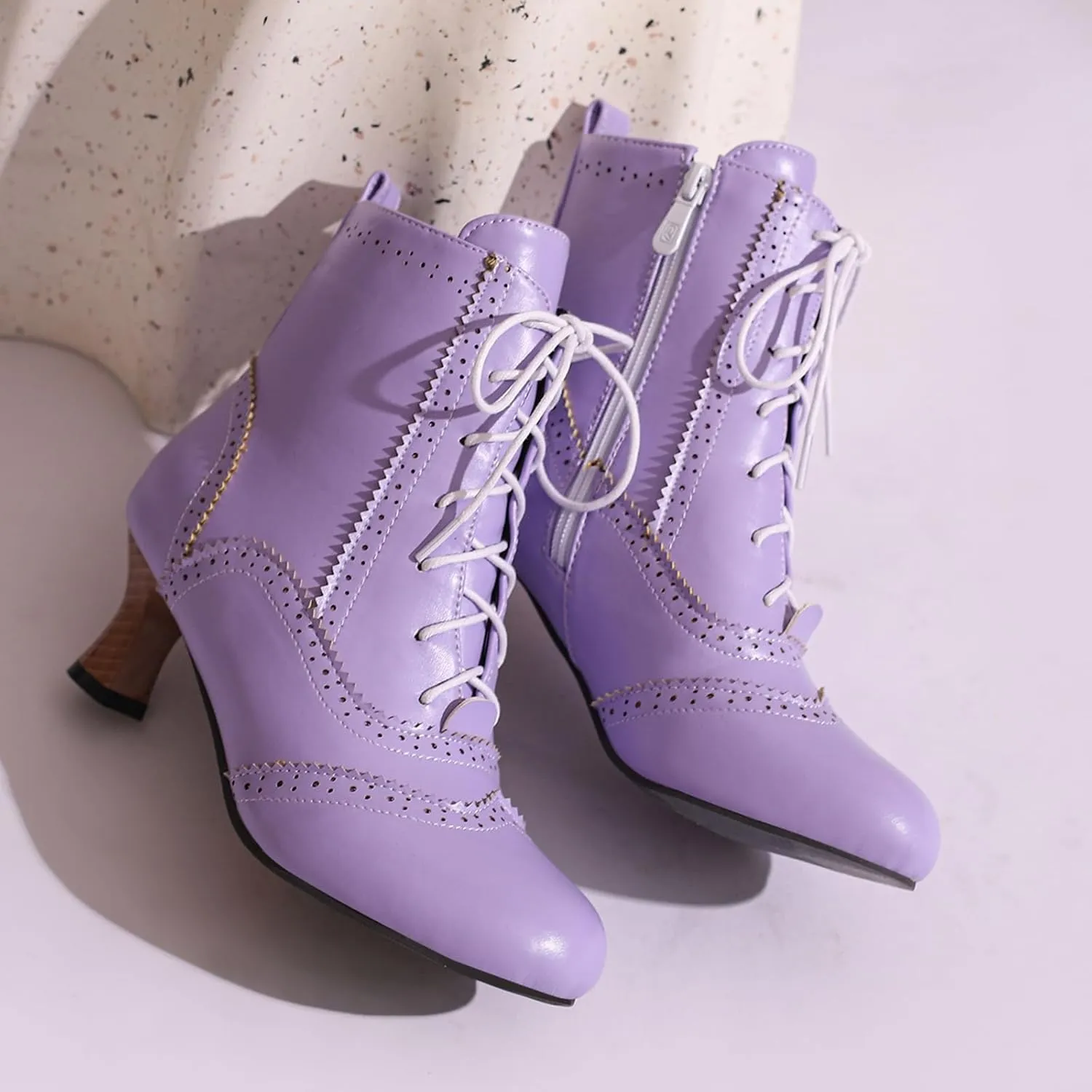 Victorian Boots for Women Vintage Lace Up Ankle-High Booties Costume Goth Booties Halloween Witch Stuff Cuban Heel Granny Boots