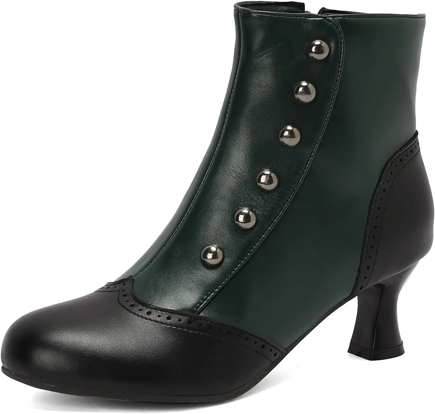 Victorian Boots for Women Vintage Slip On Rivet Ankle-High Booties