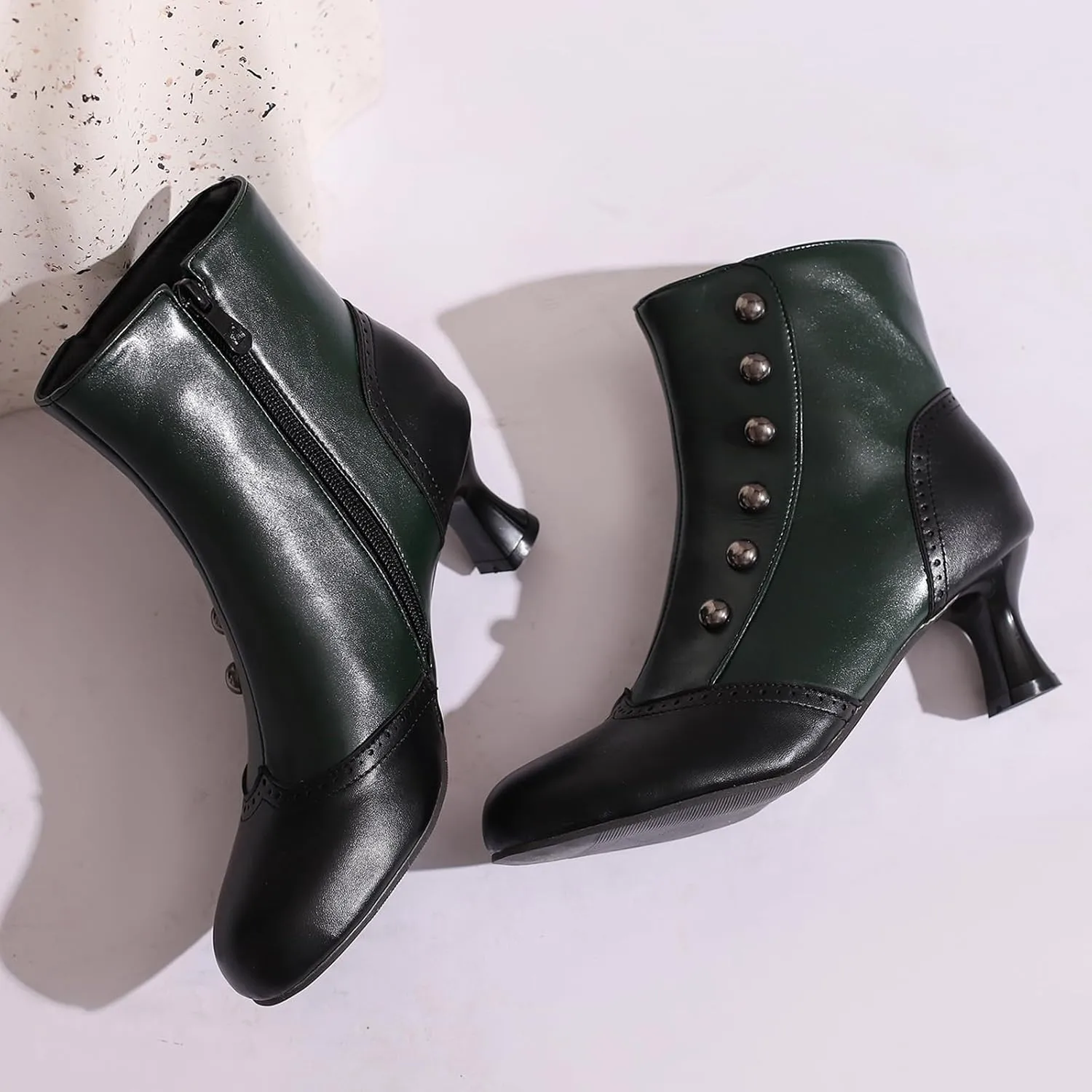 Victorian Boots for Women Vintage Slip On Rivet Ankle-High Booties