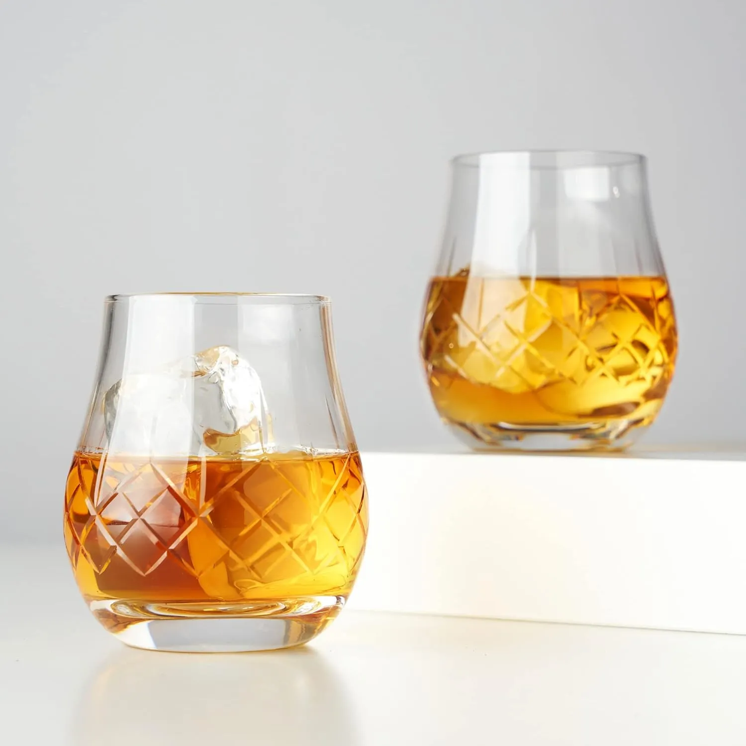 Viski Admiral Heavyweight Bourbon Glasses - Crystal Lowball Etched Cocktail Glasses, Whiskey Glass Gift Set of 2-11 Ounces