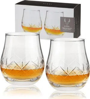 Viski Admiral Heavyweight Bourbon Glasses - Crystal Lowball Etched Cocktail Glasses, Whiskey Glass Gift Set of 2-11 Ounces