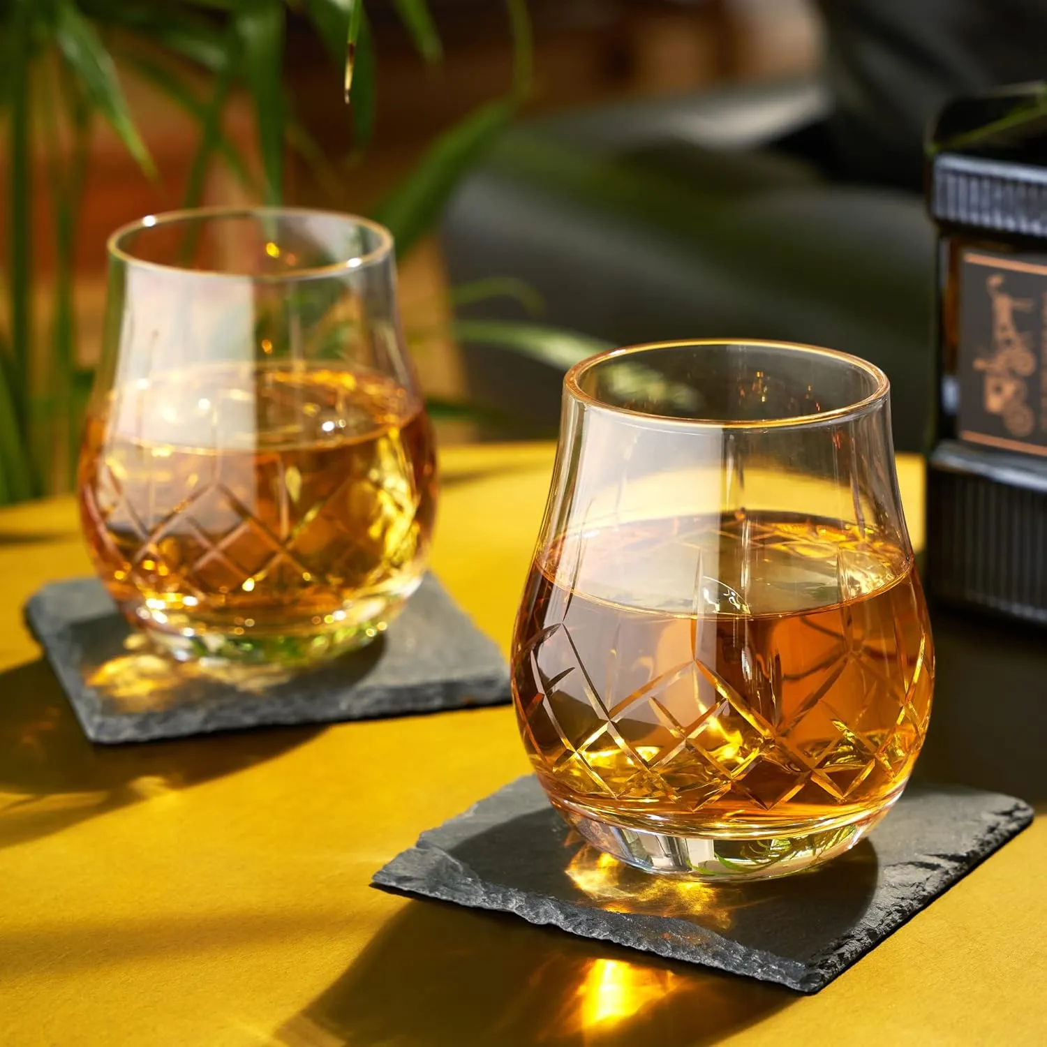 Viski Admiral Heavyweight Bourbon Glasses - Crystal Lowball Etched Cocktail Glasses, Whiskey Glass Gift Set of 2-11 Ounces