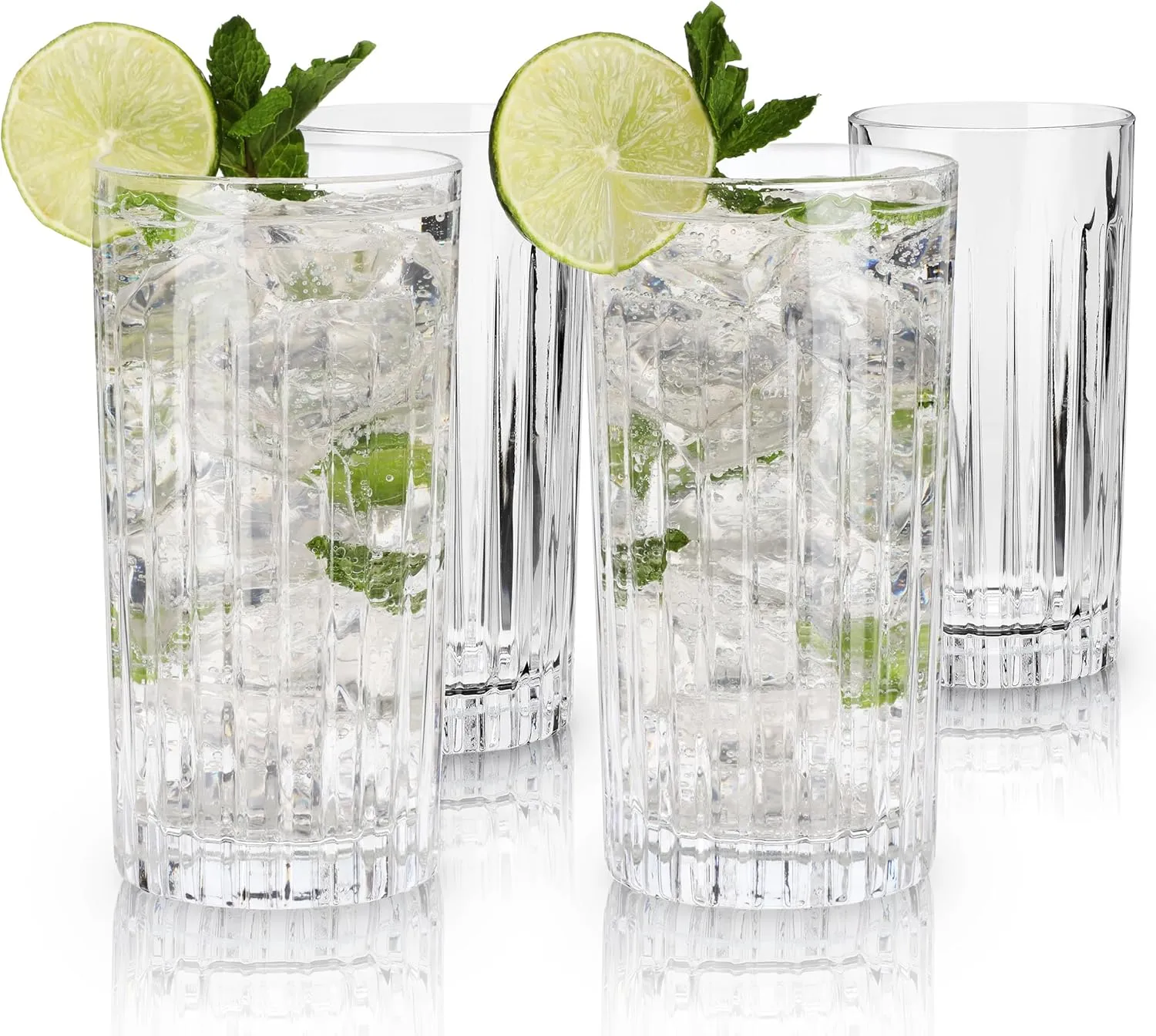 Viski Reserve Milo Crystal Highball Glasses - European Crafted Collins Glasses Set of 4-14oz Cocktail Glass for Wedding or Anniversary and Special Occasions Gift Ideas