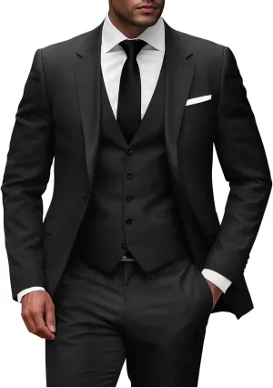 Wangyue Men 3 Piece Suit Slim Fit Suits for Men Single Breasted Solid Wedding Outfit One Button Blazer Vest Pants Sets