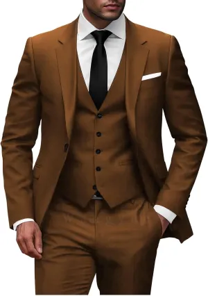 Wangyue Men 3 Piece Suit Slim Fit Suits for Men Single Breasted Solid Wedding Outfit One Button Blazer Vest Pants Sets