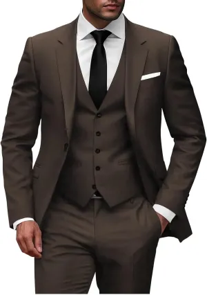 Wangyue Men 3 Piece Suit Slim Fit Suits for Men Single Breasted Solid Wedding Outfit One Button Blazer Vest Pants Sets
