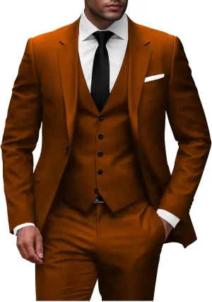 Wangyue Men 3 Piece Suit Slim Fit Suits for Men Single Breasted Solid Wedding Outfit One Button Blazer Vest Pants Sets