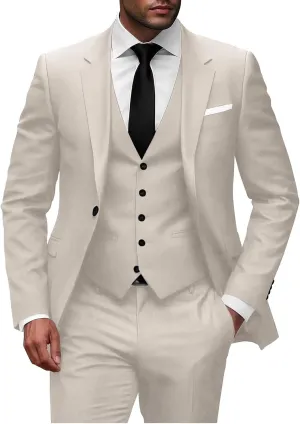 Wangyue Men 3 Piece Suit Slim Fit Suits for Men Single Breasted Solid Wedding Outfit One Button Blazer Vest Pants Sets