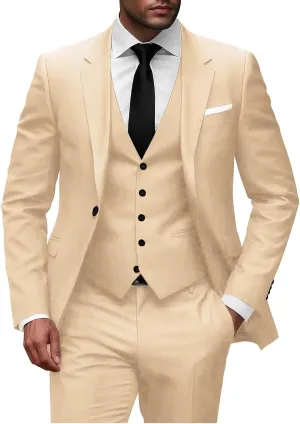 Wangyue Men 3 Piece Suit Slim Fit Suits for Men Single Breasted Solid Wedding Outfit One Button Blazer Vest Pants Sets