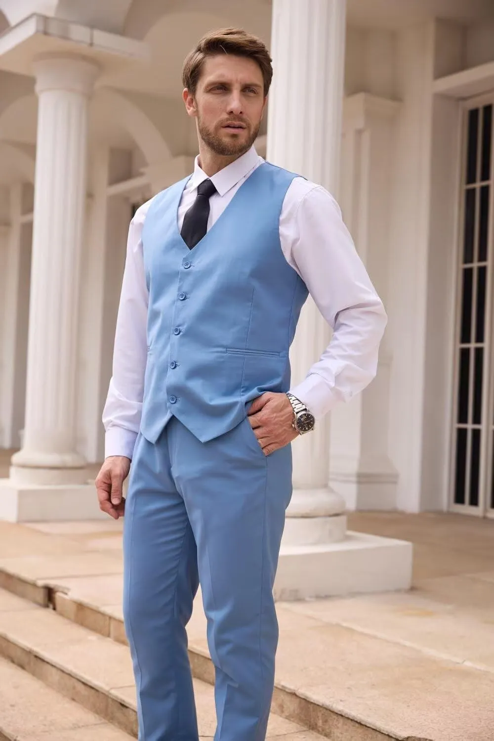Wangyue Mens Suit 3 Piece Slim Fit Suit for Men Formal Business Suit Wedding Groom Prom Tuxedo Dinner Party