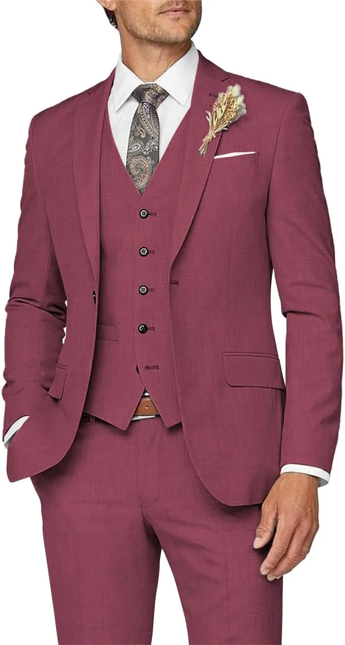 Wangyue Mens Suit 3 Piece Slim Fit Suit for Men Formal Business Suit Wedding Groom Prom Tuxedo Dinner Party