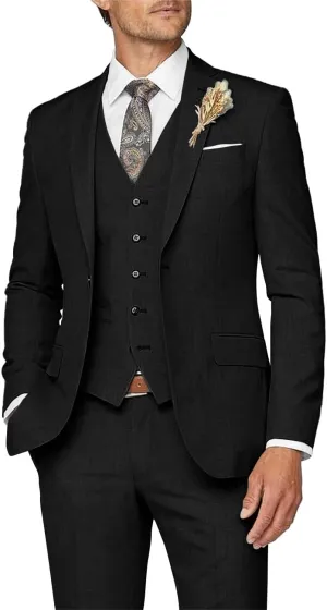 Wangyue Mens Suit 3 Piece Slim Fit Suit for Men Formal Business Suit Wedding Groom Prom Tuxedo Dinner Party
