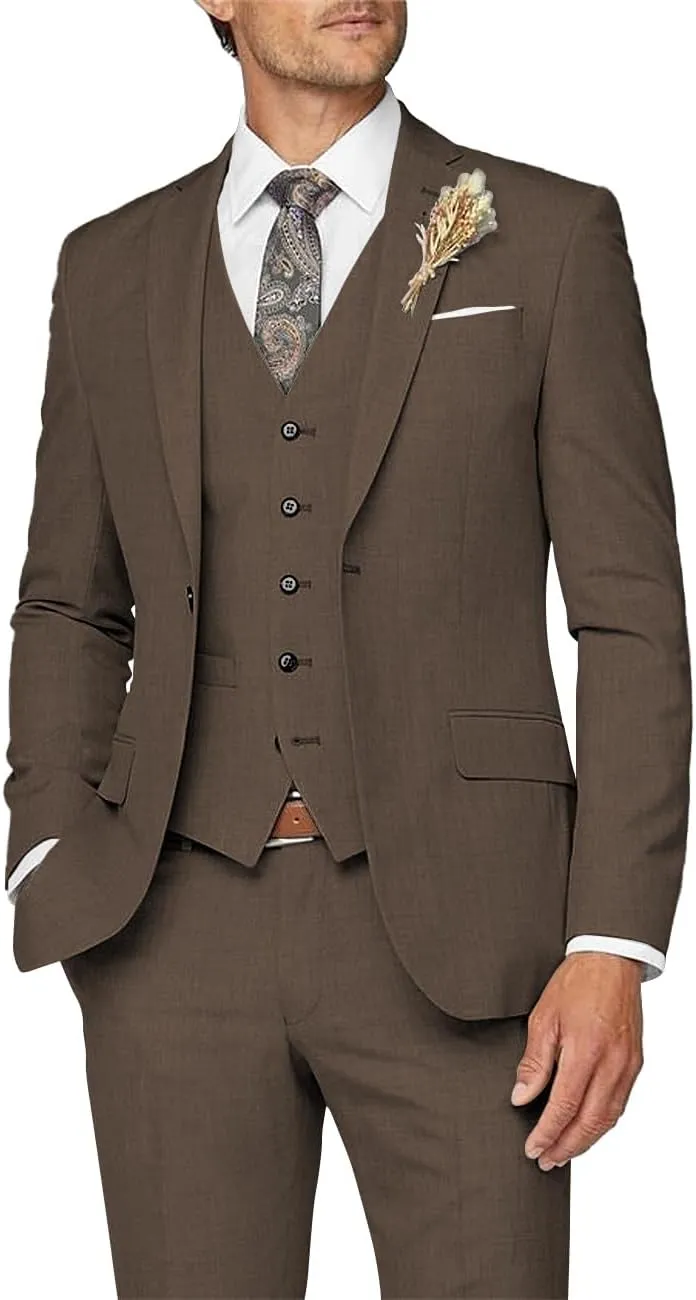 Wangyue Mens Suit 3 Piece Slim Fit Suit for Men Formal Business Suit Wedding Groom Prom Tuxedo Dinner Party