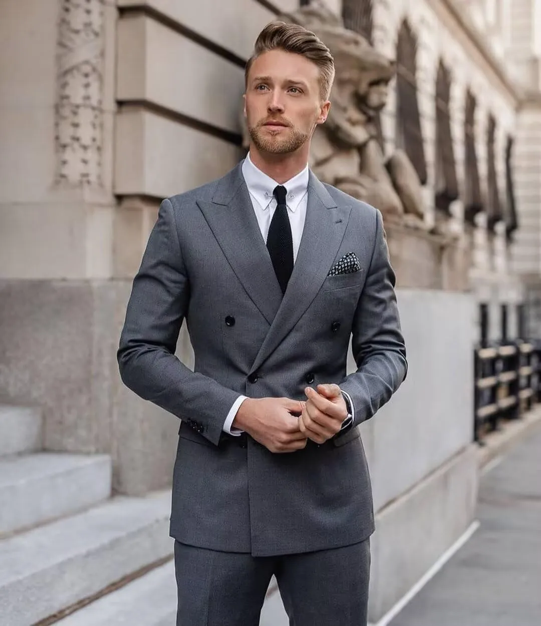 Wangyue Mens Suits Double Breasted Suit Men Slim Fit 2 Piece Wedding Prom Double Breasted Blazer Groom Suit Pants Sets
