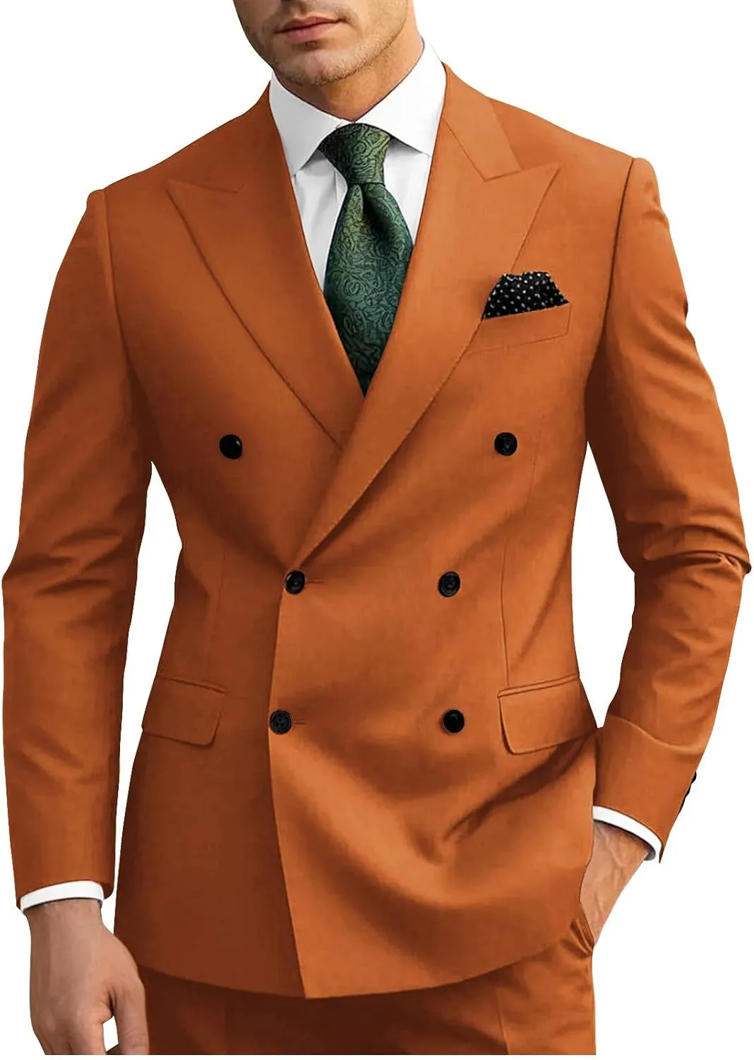 Wangyue Mens Suits Double Breasted Suit Men Slim Fit 2 Piece Wedding Prom Double Breasted Blazer Groom Suit Pants Sets