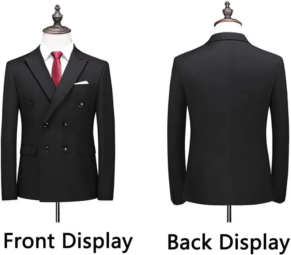 Wangyue Mens Suits Double Breasted Suit Men Slim Fit 2 Piece Wedding Prom Double Breasted Blazer Groom Suit Pants Sets