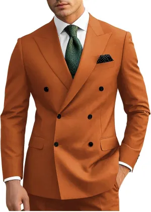 Wangyue Mens Suits Double Breasted Suit Men Slim Fit 2 Piece Wedding Prom Double Breasted Blazer Groom Suit Pants Sets