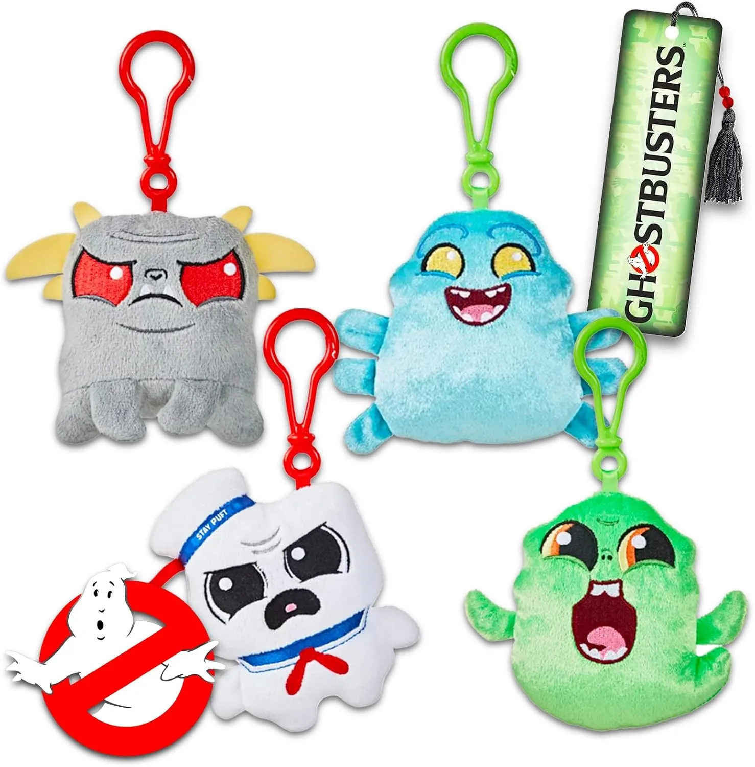 WARNER BROS PICTURES Ghostbusters Plush Keychain Party Favors - 4 Pk Bundle with Ghostbusters Plush Bag Clips for Boys Girls Plus Bookmark | Ghostbusters Party Supplies for Kids