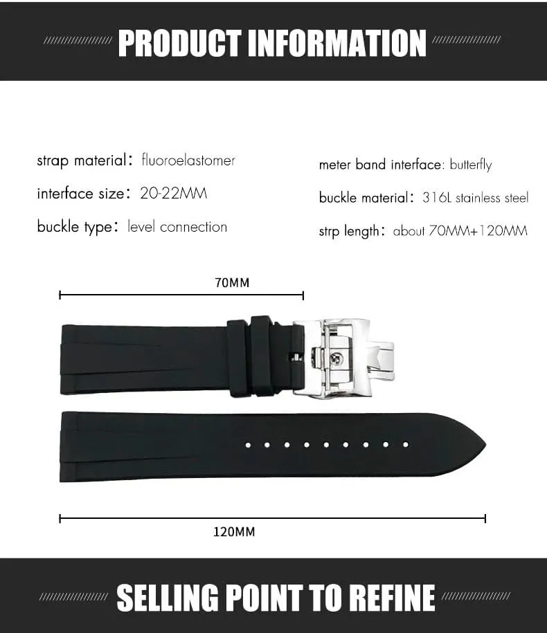 WatchBand 19mm 20mm 21mm 22mm For Vacheron Constantin Colorful Soft Fluorine Rubber Watch Strap Butterfly Clasp