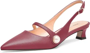 WAYDERNS Womens Dating Matte Pointed Toe Fashion Slingback Solid Buckle Spool Low Heel Pumps Shoes 1.5 Inch