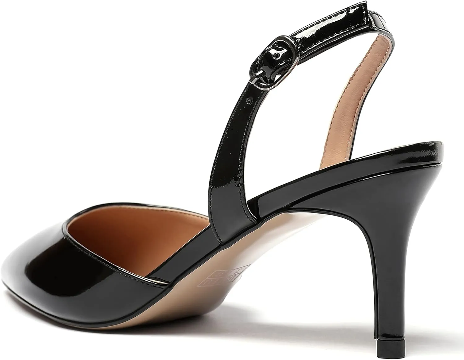 WAYDERNS Women's Patent Pointed Toe Solid Buckle Slingback Stiletto Mid Heel Pumps Shoes 2.5 Inch