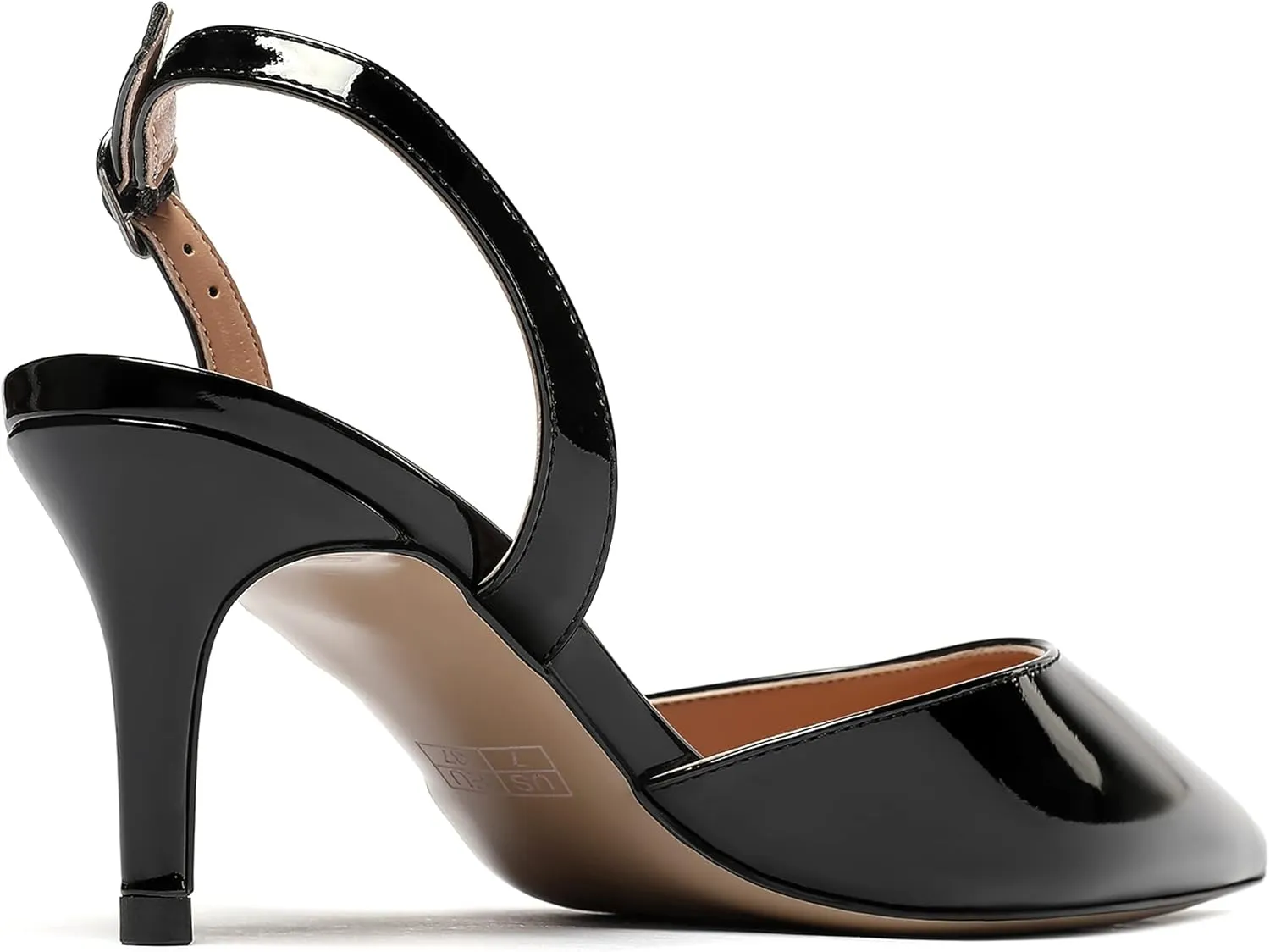 WAYDERNS Women's Patent Pointed Toe Solid Buckle Slingback Stiletto Mid Heel Pumps Shoes 2.5 Inch