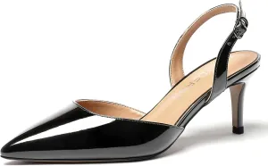 WAYDERNS Women's Patent Pointed Toe Solid Buckle Slingback Stiletto Mid Heel Pumps Shoes 2.5 Inch