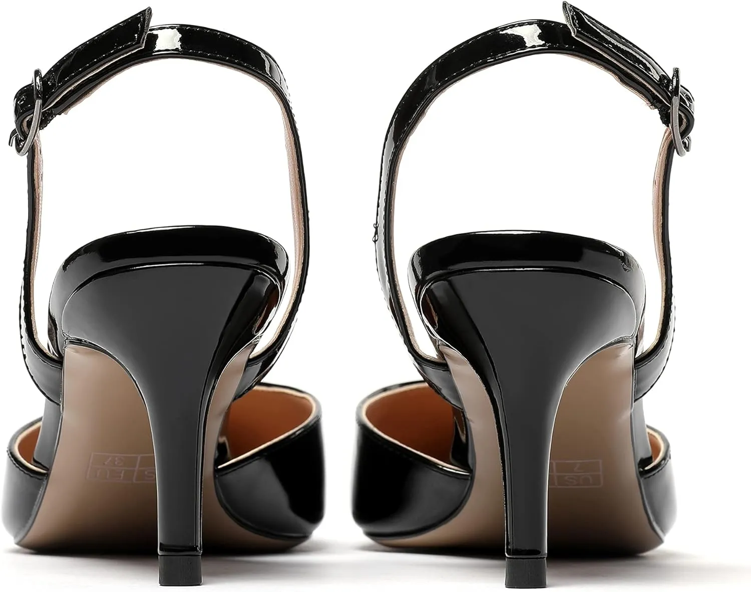 WAYDERNS Women's Patent Pointed Toe Solid Buckle Slingback Stiletto Mid Heel Pumps Shoes 2.5 Inch