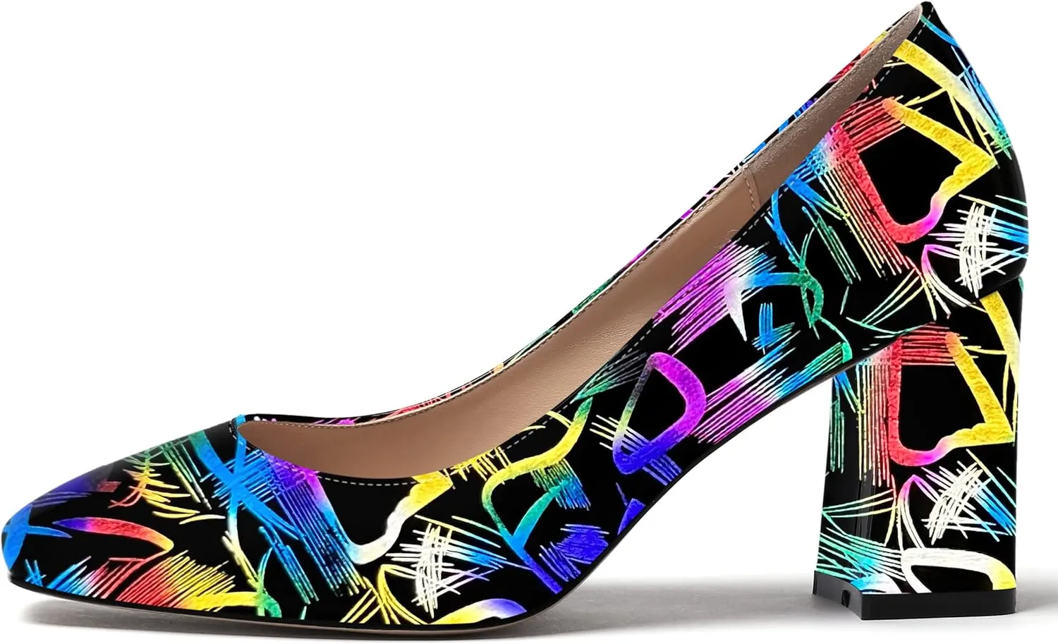 WAYDERNS Women's Slip On Solid Square Toe Patent Block High Heel Pumps Shoes 3 Inch