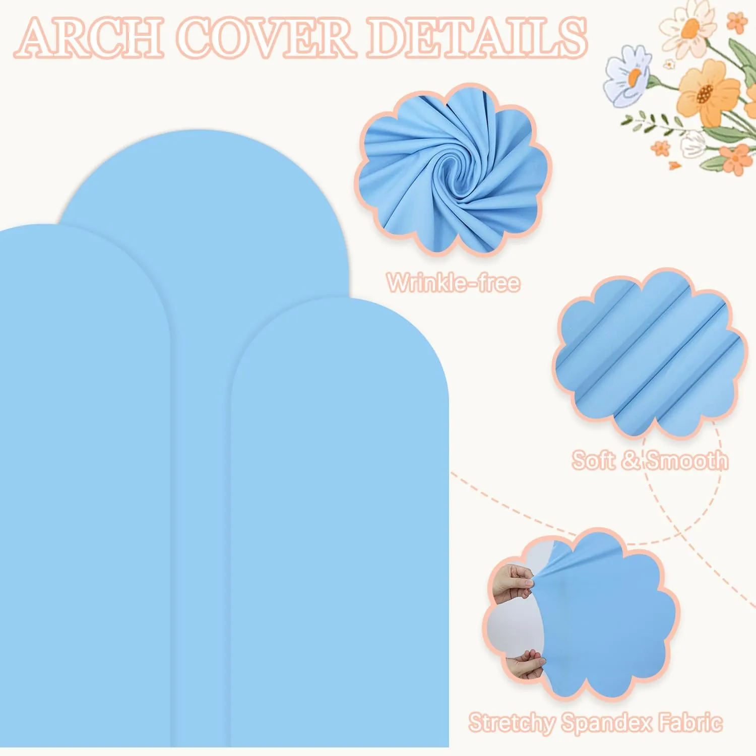 Wedding Arch Backdrop Stand and Cover Set 6FT, 5FT, 4FT Gold Metal Arches for Backdrop Baby Blue Spandex Arch Cover Balloon Arch Stand Frame for Baby Shower Birthday Party Graduation Ceremony
