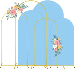 Wedding Arch Backdrop Stand and Cover Set 6FT, 5FT, 4FT Gold Metal Arches for Backdrop Baby Blue Spandex Arch Cover Balloon Arch Stand Frame for Baby Shower Birthday Party Graduation Ceremony