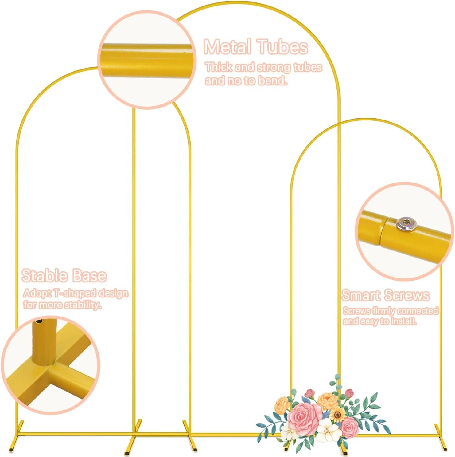 Wedding Arch Backdrop Stand and Cover Set 6FT, 5FT, 4FT Gold Metal Arches for Backdrop Baby Blue Spandex Arch Cover Balloon Arch Stand Frame for Baby Shower Birthday Party Graduation Ceremony