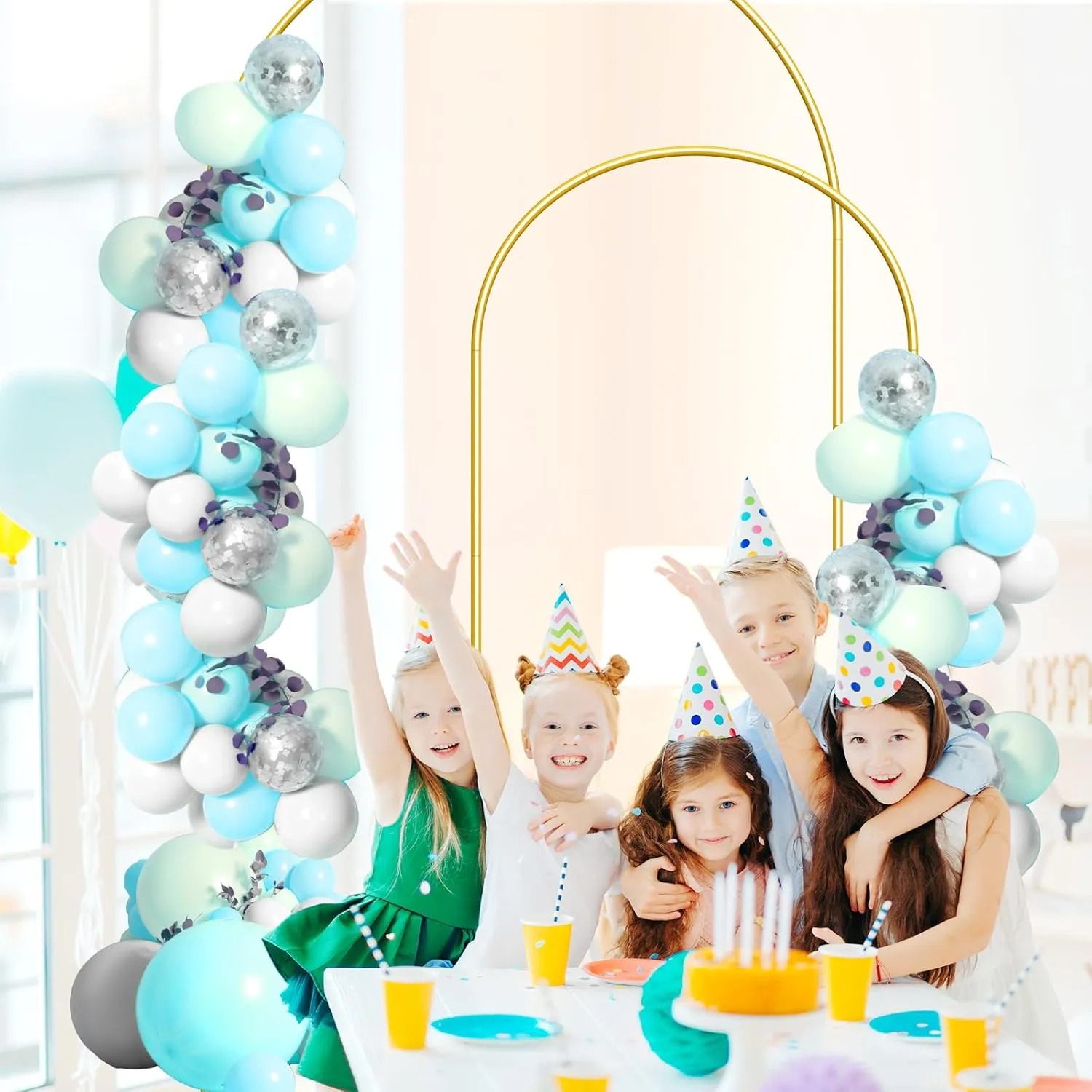 Wedding Arch Backdrop Stand Set of 2 (7.3FT/6FT), Gold Metal Arch Backdrop Stand,Balloon Arch Stand for Wedding Ceremony Baby Shower Outdoor Indoor Birthday Party Graduation Decoration,Gold