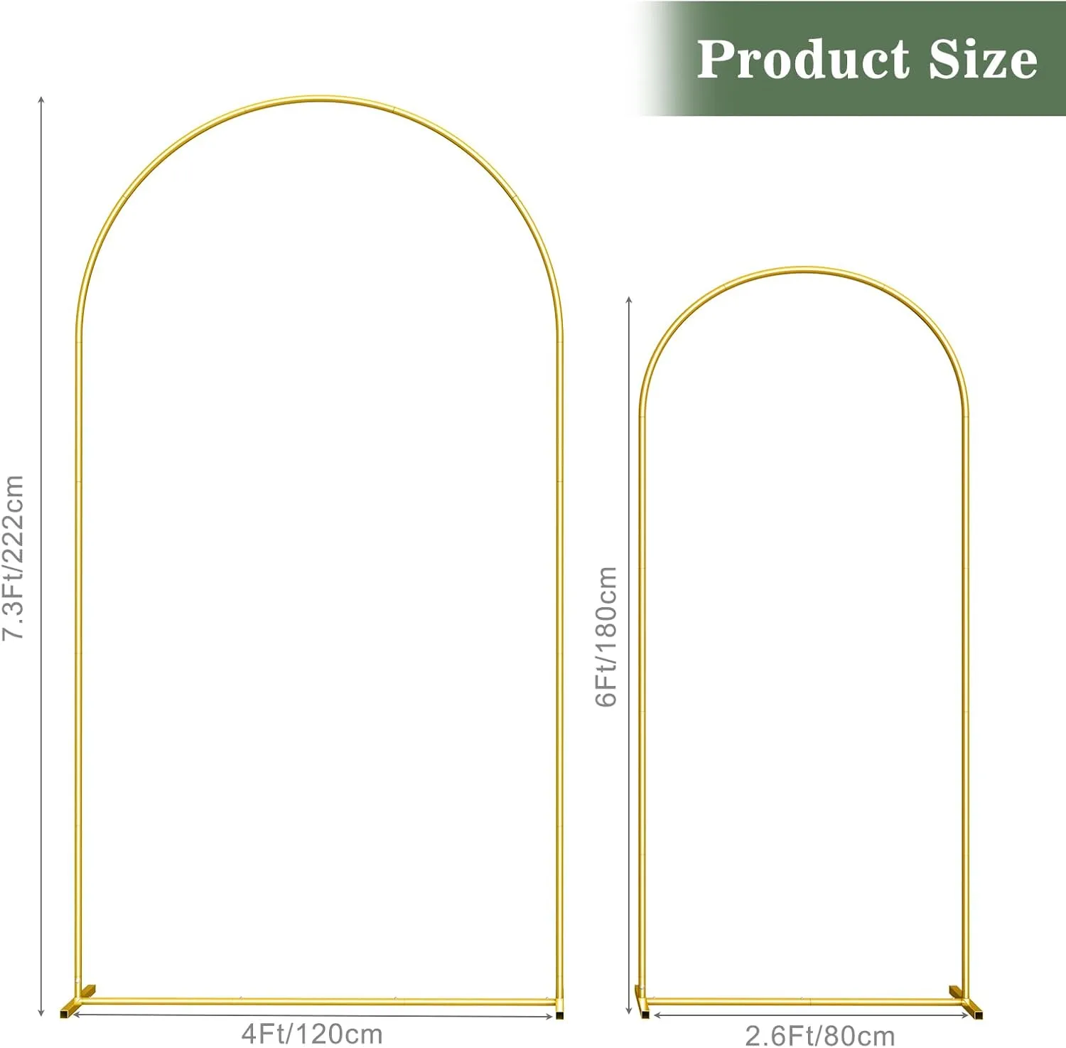 Wedding Arch Backdrop Stand Set of 2 (7.3FT/6FT), Gold Metal Arch Backdrop Stand,Balloon Arch Stand for Wedding Ceremony Baby Shower Outdoor Indoor Birthday Party Graduation Decoration,Gold