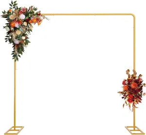 Wedding Arch Backdrop Stand,Wedding Arches for Ceremony Square Metal Balloon Arch Stand Garden Arbor Frame for Wedding Birthday Party Baby Background Decoration,6.6FTx6.6FT Gold