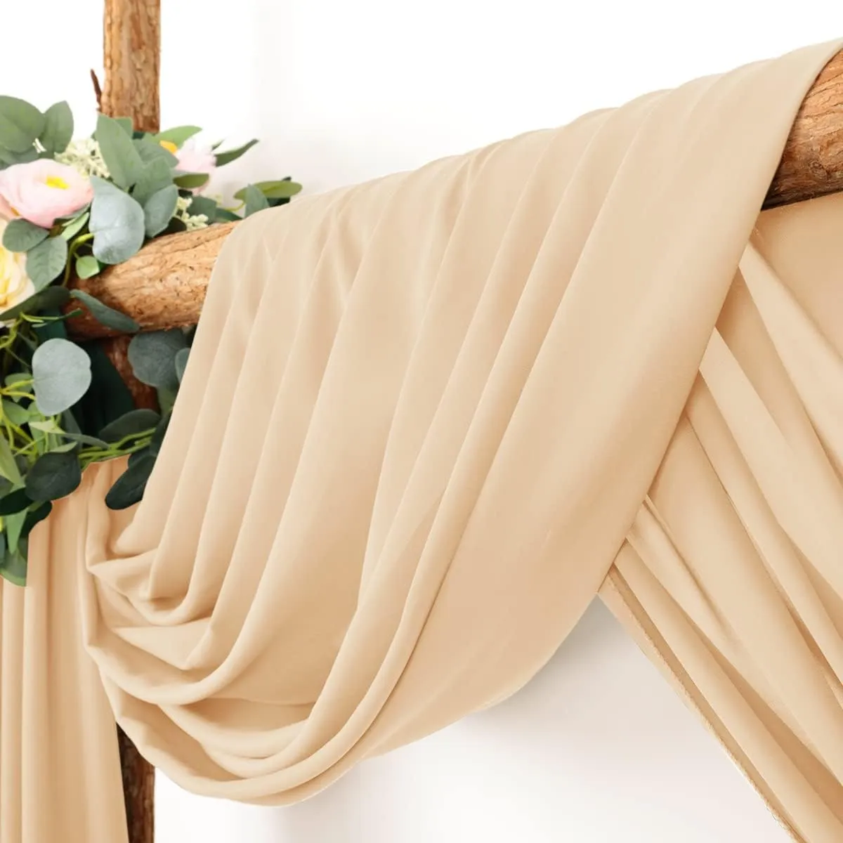 Wedding Arch Draping Fabric 2 Panels 30'' x 18FT Champagne Sheer Chiffon Arch Drapery for Bridal Shower Backdrop Outdoor Party Arches Church Ceremony Decoration