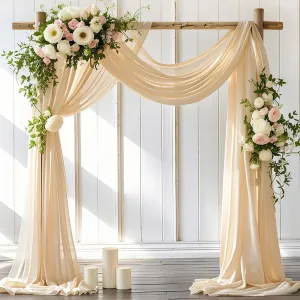 Wedding Arch Draping Fabric 2 Panels 30'' x 18FT Champagne Sheer Chiffon Arch Drapery for Bridal Shower Backdrop Outdoor Party Arches Church Ceremony Decoration