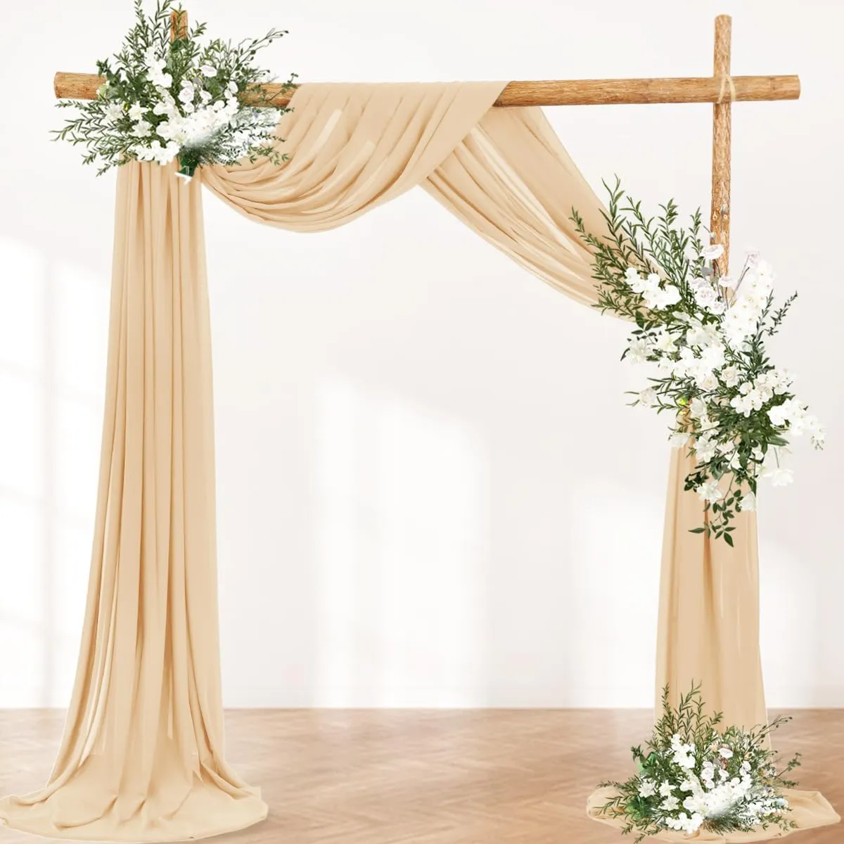 Wedding Arch Draping Fabric 2 Panels 30'' x 18FT Champagne Sheer Chiffon Arch Drapery for Bridal Shower Backdrop Outdoor Party Arches Church Ceremony Decoration