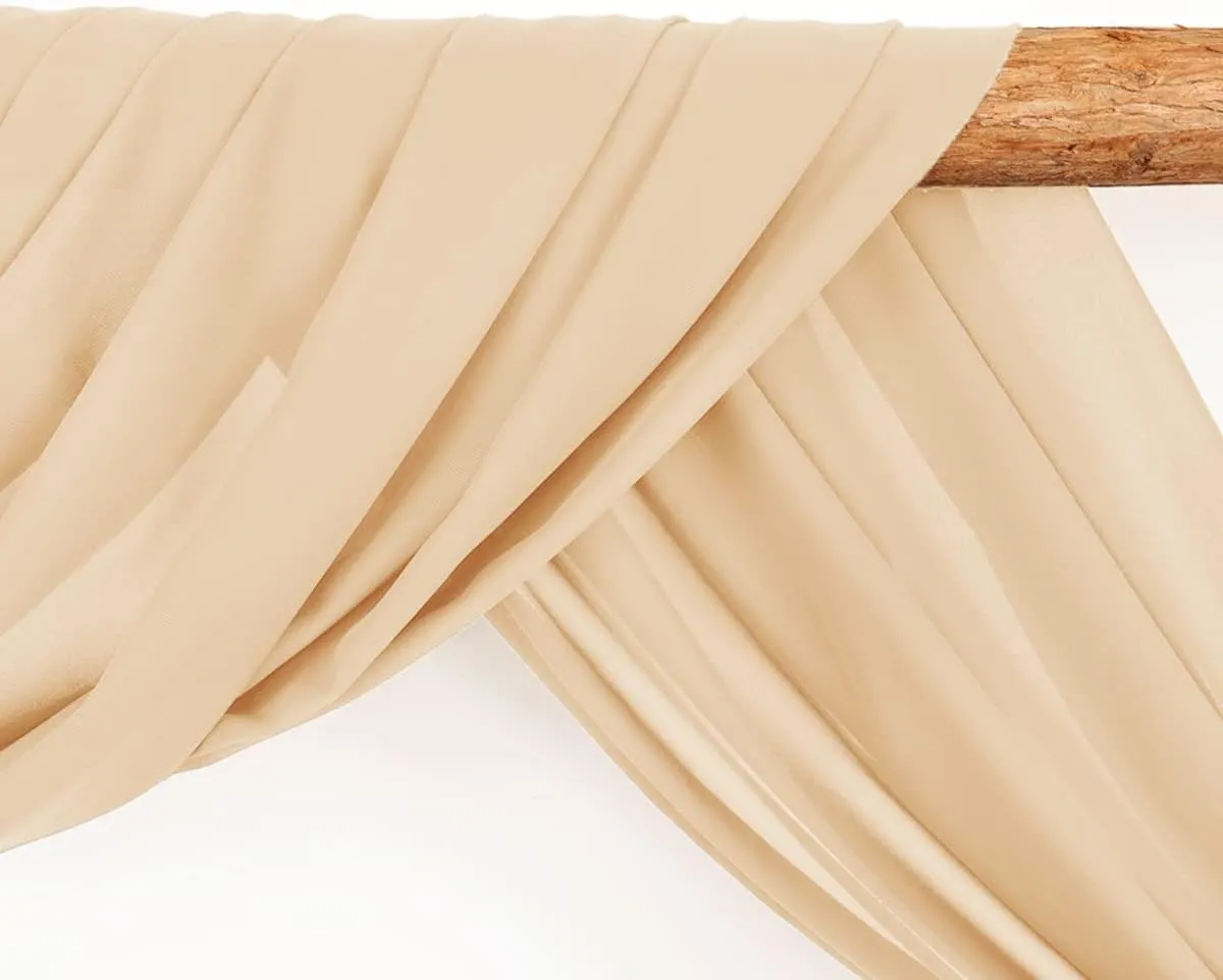 Wedding Arch Draping Fabric 2 Panels 30'' x 18FT Champagne Sheer Chiffon Arch Drapery for Bridal Shower Backdrop Outdoor Party Arches Church Ceremony Decoration