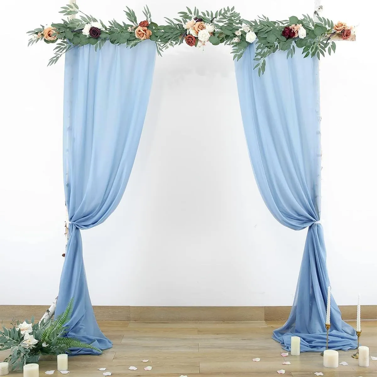 Wedding Arch Draping Fabric Baby Blue 29" X 20FT Chiffon Tulle Fabric Sheer Drapes for Wedding Ceremony Arbor Party Ceiling Swag Background Decoration | Baby Blue Sheer Fabric 2 Panels