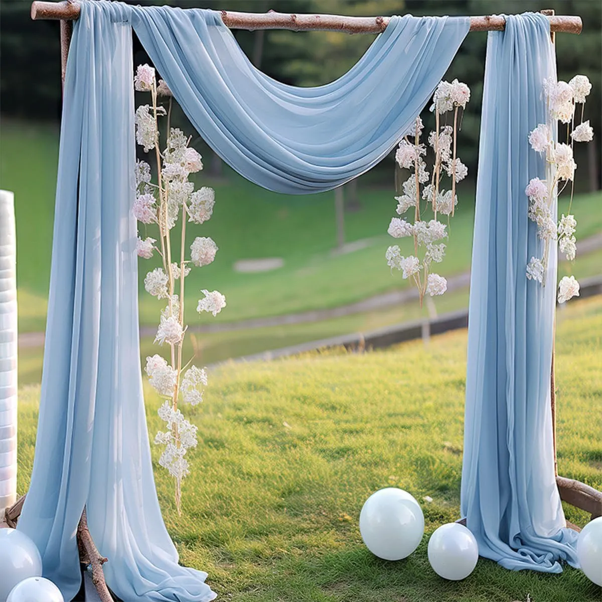 Wedding Arch Draping Fabric Baby Blue 29" X 20FT Chiffon Tulle Fabric Sheer Drapes for Wedding Ceremony Arbor Party Ceiling Swag Background Decoration | Baby Blue Sheer Fabric 2 Panels