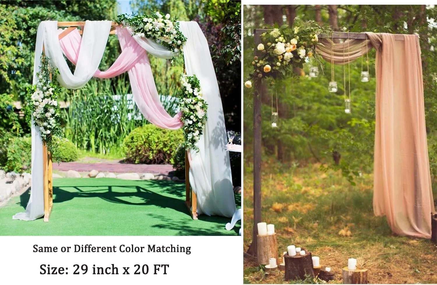 Wedding Arch Draping Fabric Baby Blue 29" X 20FT Chiffon Tulle Fabric Sheer Drapes for Wedding Ceremony Arbor Party Ceiling Swag Background Decoration | Baby Blue Sheer Fabric 2 Panels