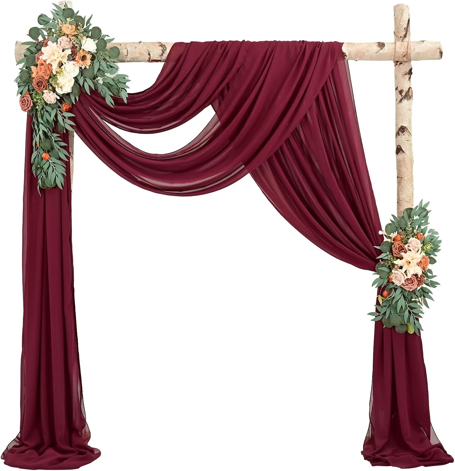Wedding Arch Draping Fabric,1 Panel 28" x18ft Burgundy Wedding Arch Drapes for Ceremony Sheer Chiffon Fabric Drapes Arbor Drapery Decorations for Reception Party